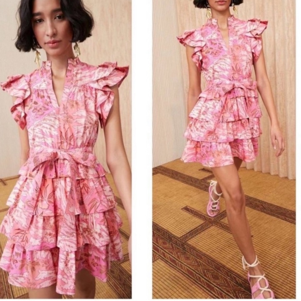ULLA JOHNSON Lulua Mini Pink Dress in camellia Sz 12 - Picture 1 of 9